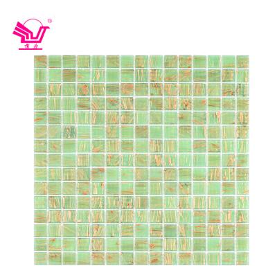 China Gold Lines Modern Glass Decoration Mosaic Pool Green Wall Mosaic Tiles Glass Wall Tiles for sale