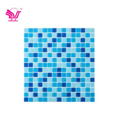 China Modern Indoor Outdoor Mixed Blue Hot Melt Non Slip 20*20 Mosaic Pool Glass Mosaic Tile For Swimming Pool for sale