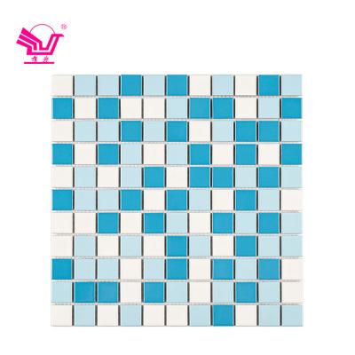 China Modern blue and white 302.5*302.5mm square mosaic glaze backsplash tiles mosaic tile for kitchen for sale