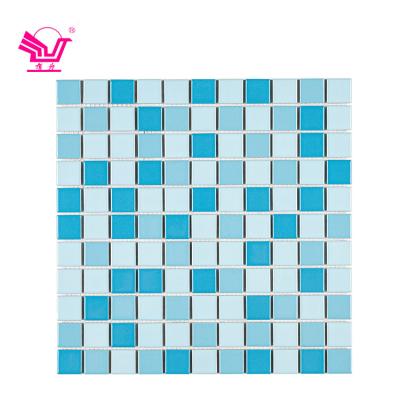 China Modern Blue Mixed Gloss Swimming Pool Mosaic 6mm Thickness Bathroom Wall Toilet Ceramic Pool Mosaics for sale