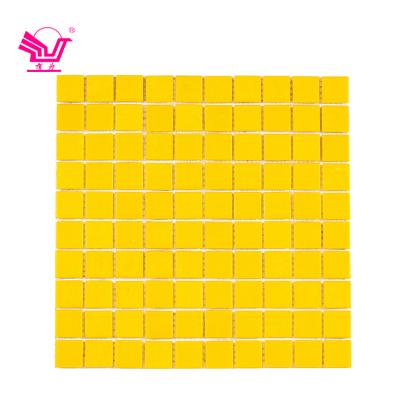 China Modern External Wall Square Durable Yellow Glass Mosaic Tiles For Decoration for sale