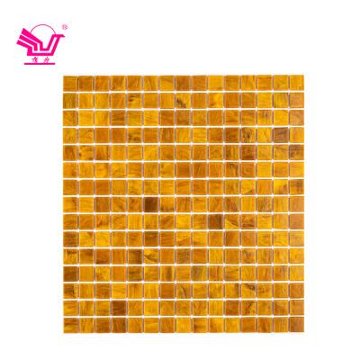 China Modern Custom Glass Yellow Mosaic Tile Glod Color Bathroom Backsplash Splash Wall Mosaic for sale