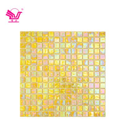 China Modern Style Modern Yellow Hot Melt Glass Mosaic For Wall High End Decoration Square Tiles for sale