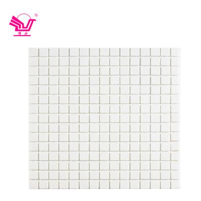 China Modern classic square pure white warm cast iron style home design mosaic wall glass tile for sale