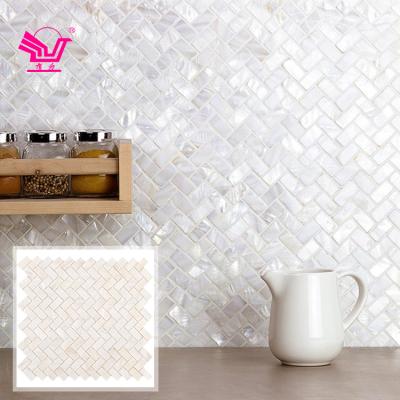 China 15x30x2mm modern white irregular mother of pearl shell mosaic tile for kitchen backsplash and bathroom wall for sale