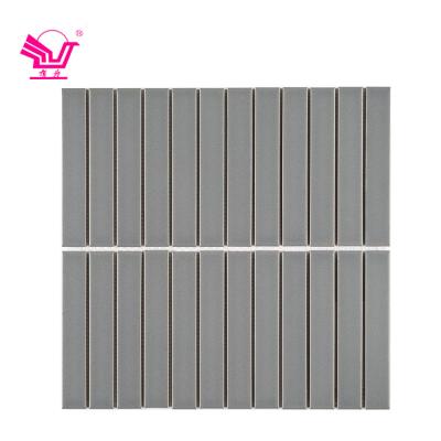 China Modern Gray Mosaic Tiles Modern Porcelain Designs Kitchen Backsplash Wall Long Strip Ceramic Mosaic for sale