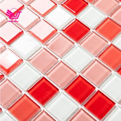 China Modern Waterproof Mixed Color Red Wall Mosaics Tiles 300x300mm Pink Glass Mosaic Tiles Bathroom for sale