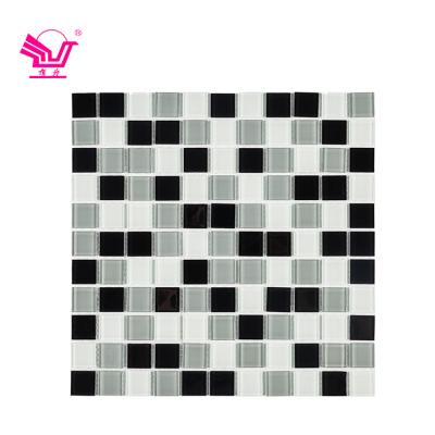 China Modern Glass Mixed Black And White Mosaic Tiles For Wall Decor Antique Style Square Crystal Mosaic for sale