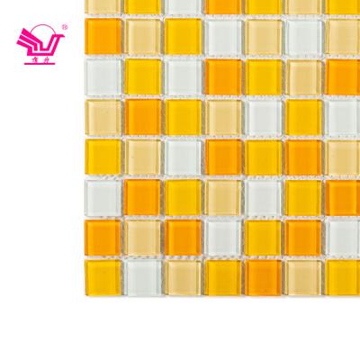 China Simple Modern Hotel Bathroom Glass Mixed Square Orange Crystal Glass Blend Mosaic Tiles for sale