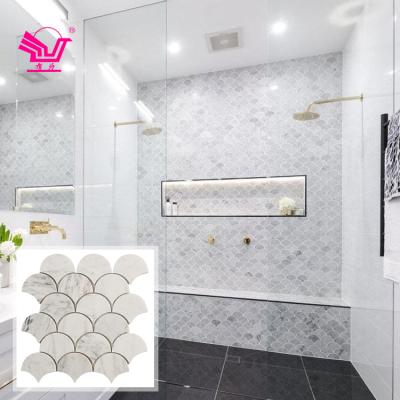 China Modern Carrara White Marble Helix Shaped Mosaic Tile For Kitchen Backsplash Wall for sale