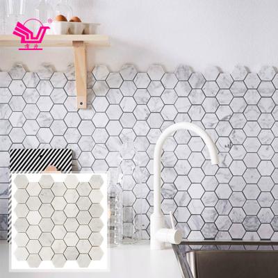 China Modern White Hexagon Marble Mosaic 285*350*8MM Tile For Kitchen Backsplash Wall for sale