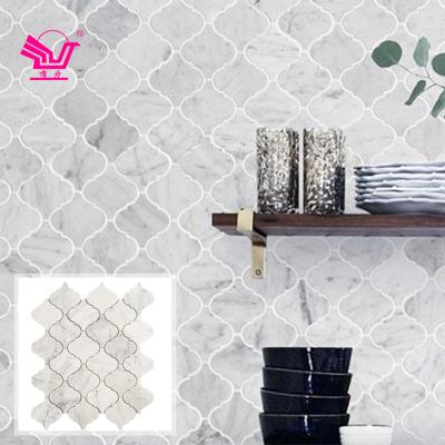 China Durable Carrara White Marble Kitchen Interior Wall Tile Lantern Shape Stone Mosaic Modern for sale