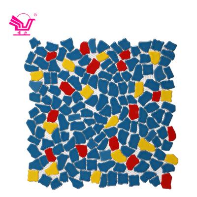 China Modern Glazed Mosaics Kitchen Non Slip Floor Tiles Grade Blue Ceramic Irregular Mosaic Tile for sale