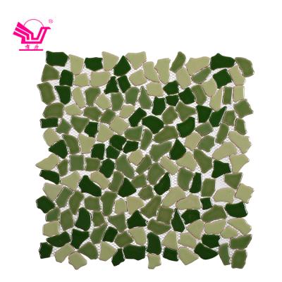 China Mosaico Modern Green Face Gloss Tile Bathroom Wall Ceramic Glazed Irregular Mosaic Tiles for sale