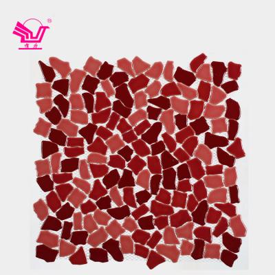 China Outdoor Ceramic Irregular Mosaic Fragments Modern Hot Sale Red Mixed Mosaic Tile for sale