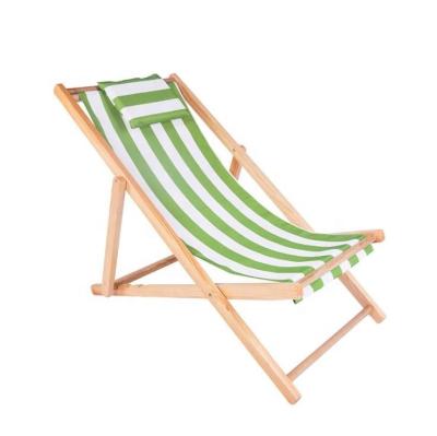 China General Outdoor Furniture Modern Design Adjustable Height Foldable Wooden Beach Chair with Pillow in Multi-color for sale