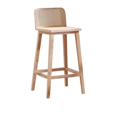 China W46*D46*H93cm Bar Furniture Nordic Rattan Chair High Legs Chair Bar Stool Wood Chair for Bar for sale