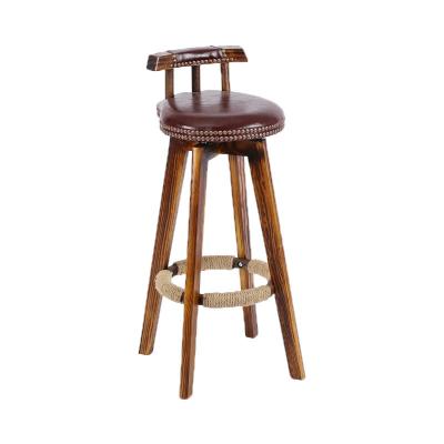 China Bar Furniture Vintage High Chair Solid Wood Bar Stool with Back Rest Lacquered for sale