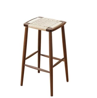 China Modern Minimalist Nordic Bar High Stool Solid Wood Woven Rope Cafe Restaurant Stool For Events W30*D35*45/70CM for sale