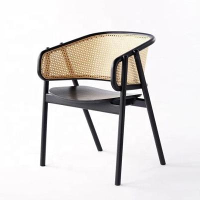 China School Nordic Wood Cane Wicker Rattan Back Dining Chair Living Room Black Rattan Dining Relax Cane Chair for sale