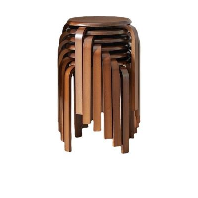 China OEM Service Accepted Fashion Simple Stool Modern Household Small Round Solid Wood Stackable Chairs Wood Stool Curved Wood Stool for sale