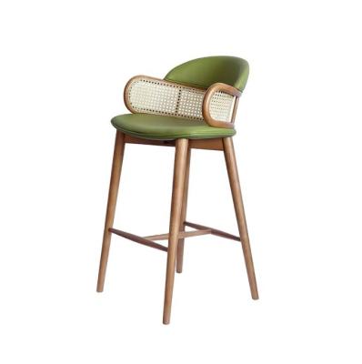 China Modern Wood Bars Chairs Rattan High Bar Stools for Kitchen Dining Room Restaurant Green/Orange and Commercial Furniture for sale