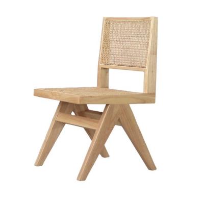 China Hall Modern Simple Solid Wood Rattan Backrest Dining Room Chair For Living Room Furniture Rubber Wood for sale