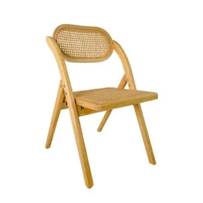 China General Home Furniture Sturdy French Modern Style Foldable Chair Rattan Back Solid Wood Dining Chair Folding Chair for sale