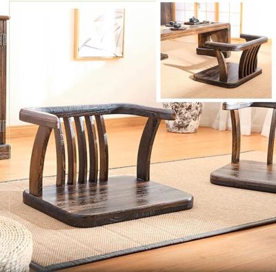 China Stoel met massief houten vloer Nitrolacquer Afwerking en rugsteun voor Japanse Tatami Hout Legless Floor Tea Chair Te koop