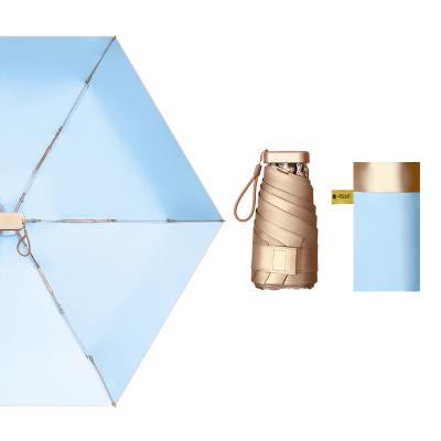 China New Golden Glue Minimalist High Quality UV Protection Super Light 5 Fold Mini Umbrella With Pocket for sale