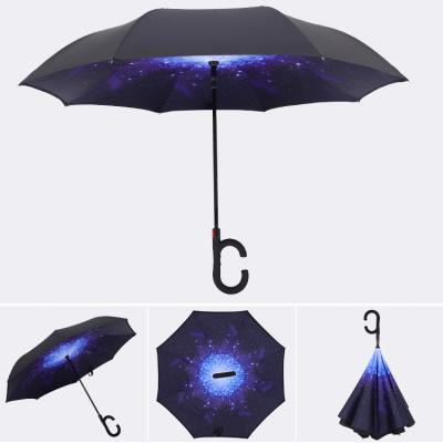 China Minimalist Hands Free C Handle Double Layer Car Reverse Reverse Reverse Umbrella for sale