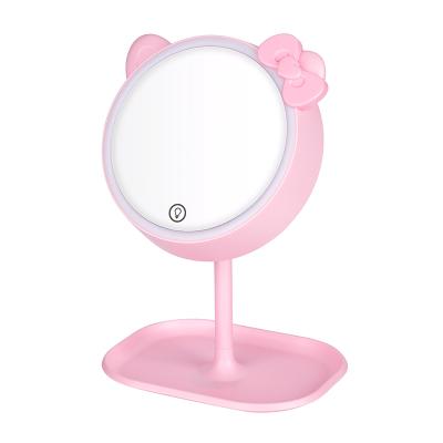 China Custom Cat Makeup Mirror Standing Touch Screen Pink Makeup Mirror Portable Vanity Mirror with Lights for sale