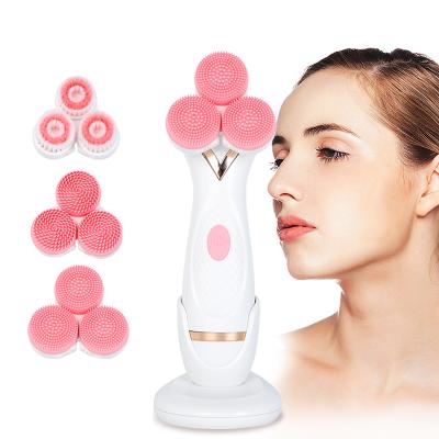 China 2021 New 3 in 1 Electric Facial Device Sonic Wireless Face Cleansing Brush Deep Cleansing Brush for Home Use for sale