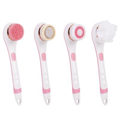 China Long Handle Exfoliating Electric Massage Cleaning Body Scrub Brush Rose Body Exfoliating Brush Battery Operated Cleaning Brush for sale