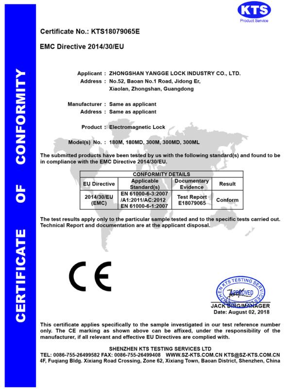 CE - Zhongshan Yangge Lock Industry Co., Ltd.