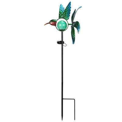 China Solar Powered Outdoor Waterproof LED Wind Spinner Solar Wind Spinner Metal Bird Wind Spinner Metal Stake Lamp Decor Garden Yard Patio for sale