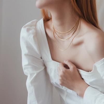 China The other new fashion sense round bead gold simple chain 14 true sense multilayer metal snake bone titanium necklace for sale