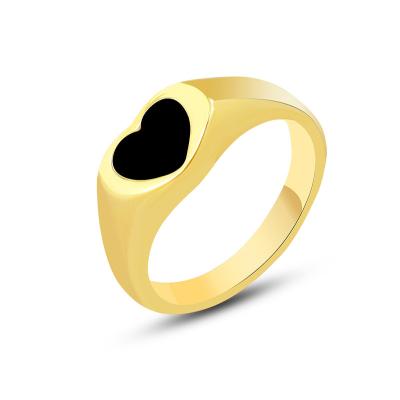 China CLASSIC Fashion Hand Jewelry Titanium Steel Real 18K Gold Plated Retro Acrylic Heart Ring for sale