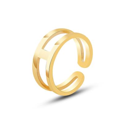 China CLASSIC Cool Open Ring Titanium 18K Real Light Gold 18K Real Light Steel Plated Luxury Fashion Hand Jewelry for sale