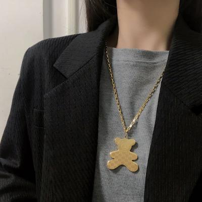 China Cute Bear Cartoon Design Niche Hip Stainless Steel Cute Necklace Simple And Soft Jewelry Female Pendant Long Chain Sweater Hops for sale