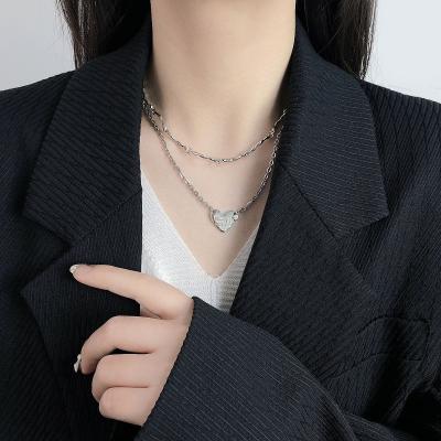 China Other Love Sweater Necklace Women Ins Fashion Simple Layered Double Snake Shaped Clavicle Chain Fashion Pendant for sale