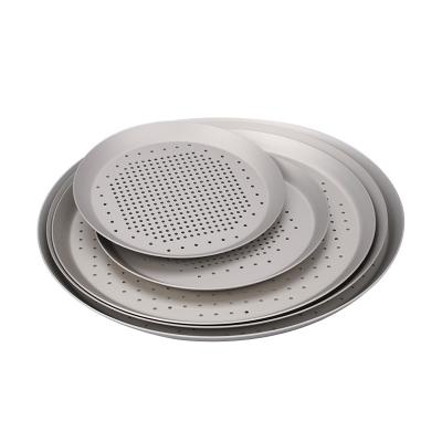 China Stocked Perforated Pizza Tray 9 10 12 Inch Perforated Pizza Pan With Aluminum Rack Pizza Pan With Holes for sale