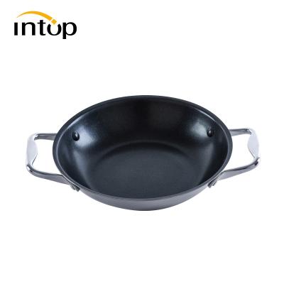 China Sustainable 201 Stainless Steel Frying Pan Three Layers Nonstick Cooking Pan Pan With Two Handle Electric Soup Pot Cookware for sale