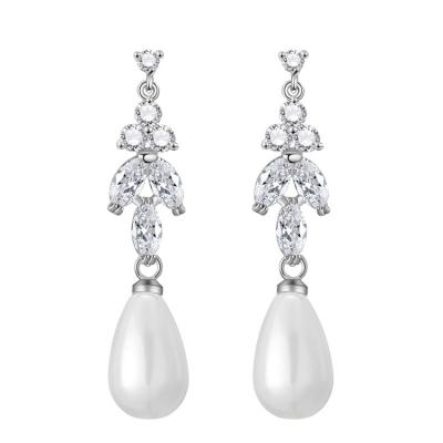 China Best Selling Environmental Friendly 18K Gold Plated Silver Crystal Geometric Pearl Long Tassel Drop Earrings S925 Needle Teardrop Pearl Earring for sale