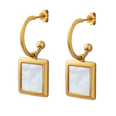 China BAOSHI Stainless Steel Environmental Friendly 18K Gold Plated Fashion Jewelry Natural Silver Square Shell Earrings For Women for sale