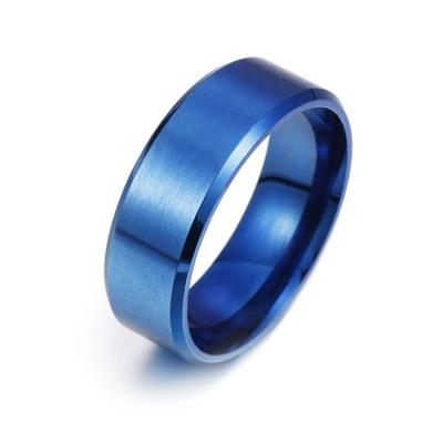 China Environmental Friendly Hot Sale 8MM Matte Men's Ring Fashion Jewelry Simple Stainless Steel Blue Rings Factory Wholesale for sale