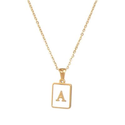 China 18K Gold Stainless Steel Letter A-Z Initial Necklace Trendy Women's White Rectangular Letter Pendant Necklace for sale