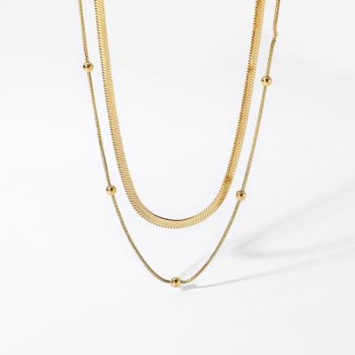 China INS Fashion Stainless Steel Necklace 14K Environmental Friendly Gold Plated Round Bead Chain Jewelry Snake Chain Necklace For Women for sale