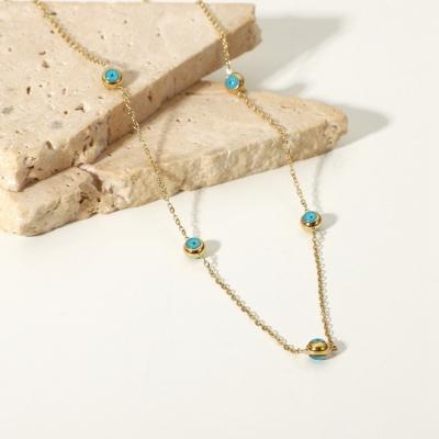 China New Environmental Friendly Hot Sale 18K Gold Plated Stainless Steel Long Chain Necklaces With Turquoise Beads for sale