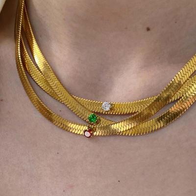 China New Stainless Steel Snake Chain Zircon Pendant Fashionable Green Color Environmental Friendly Choker Necklace for sale